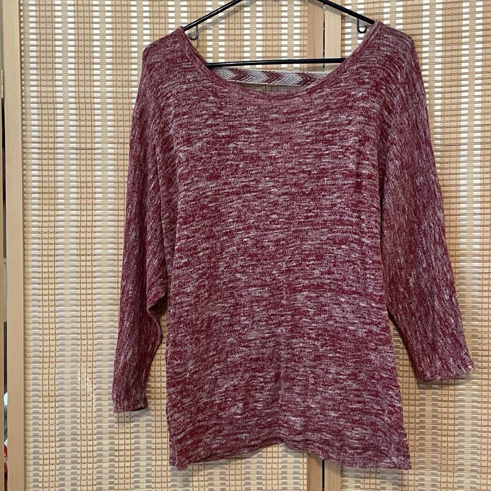 Bella‎ D Women's Red Sweater Size Small Back Straps Dolman Sleeve Light Layering